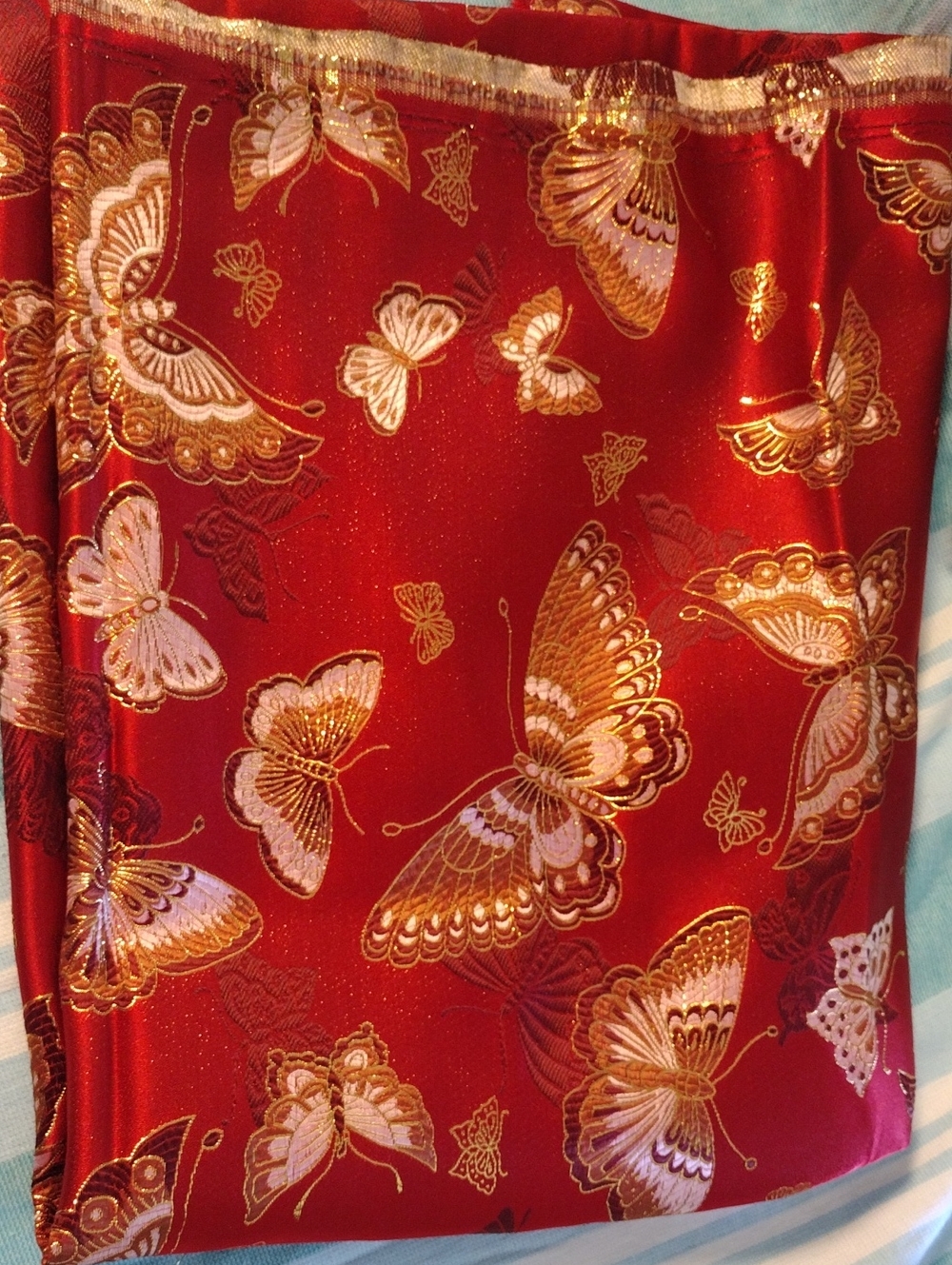 Traditional Chinese Red Butterfly Jacquard Brocade Satin 1 Yard